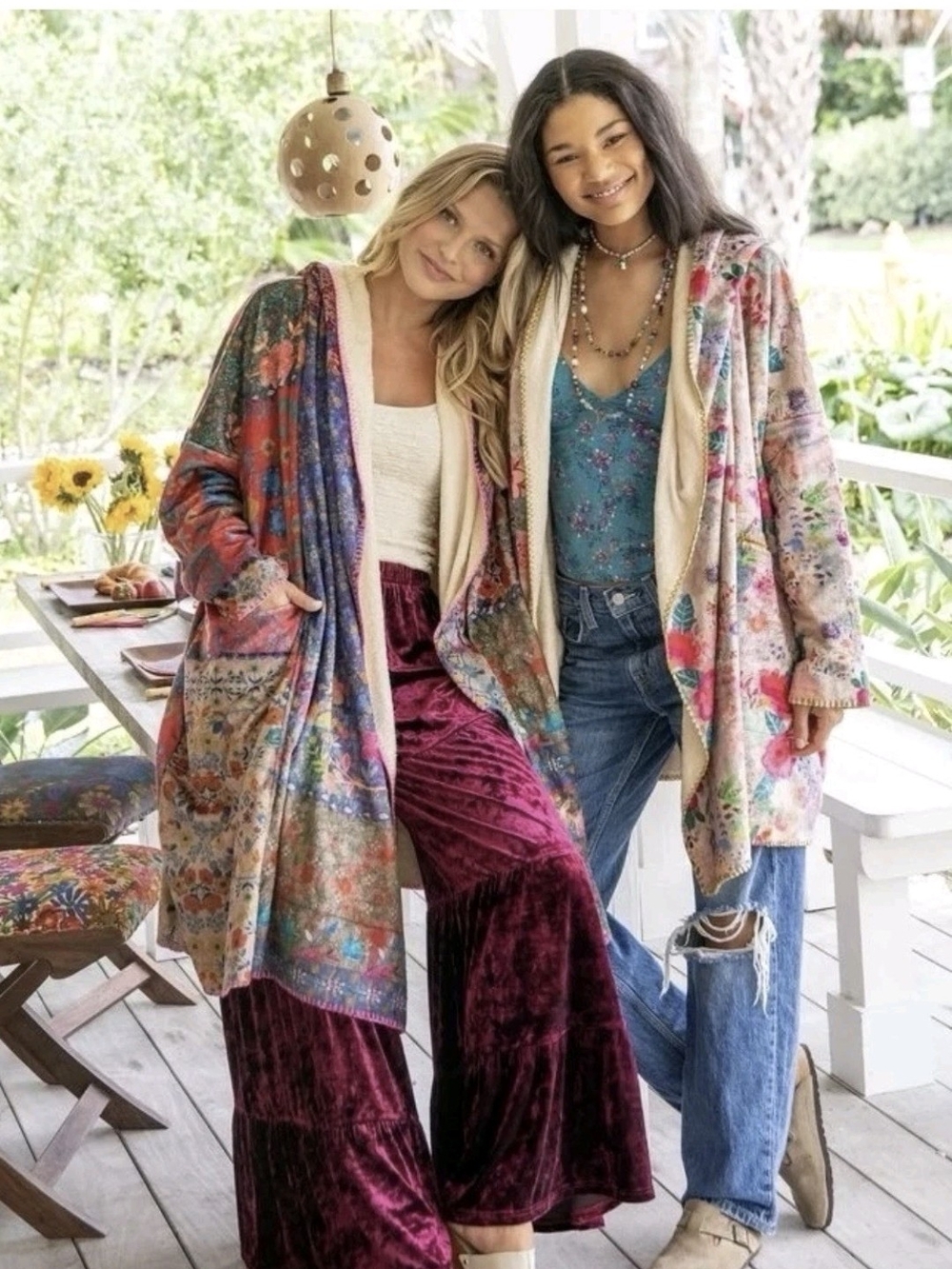 Natural Life Womens Hooded Blanket Robe Boho Jewel Tone Gypsy Floral Medium Smal